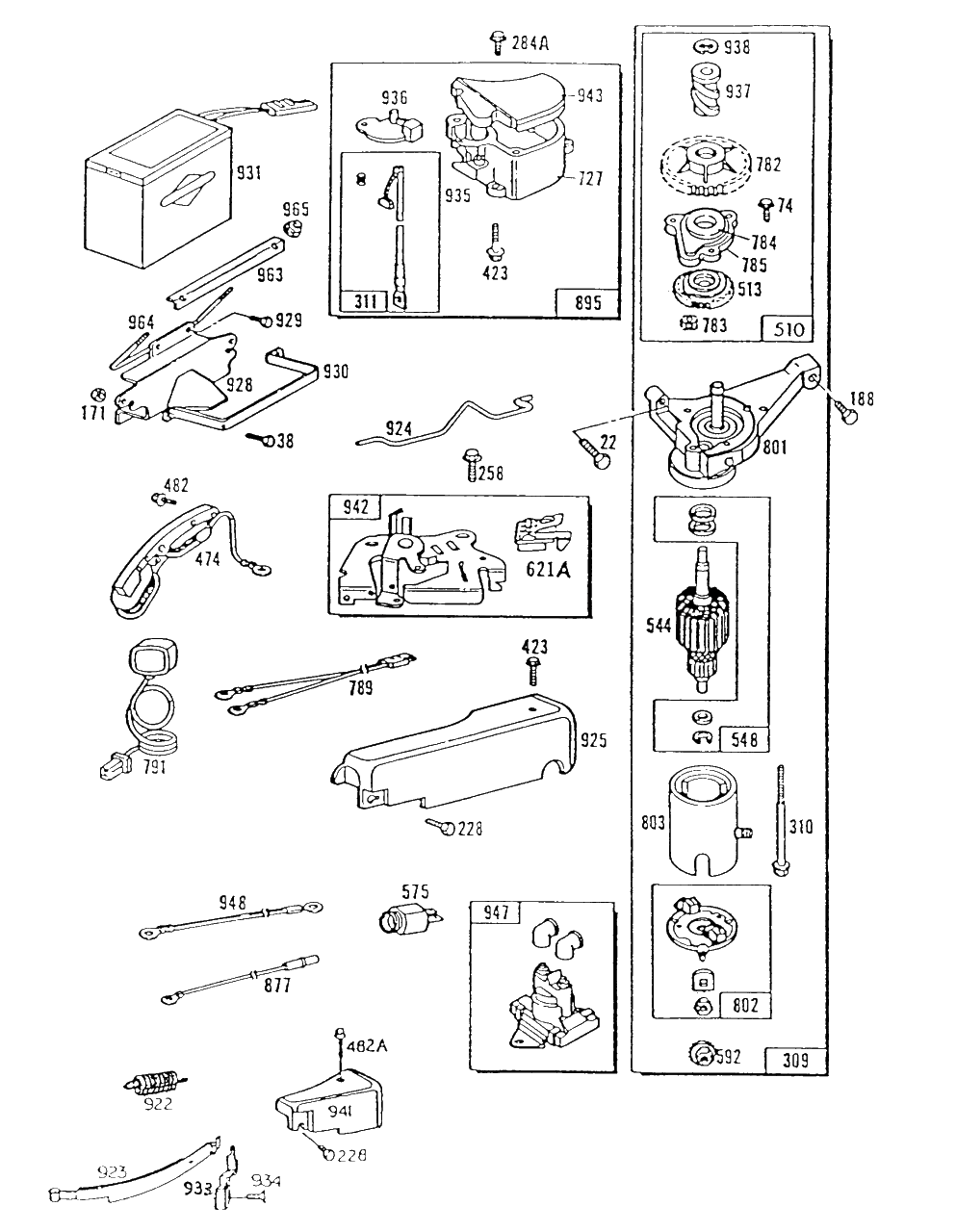 Electric Start, Electrical Diagram and Parts List for 94907-0623-01  Briggs and Stratton Engine